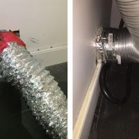 Before and after the replacement of hazardous, improper dryer venting materials